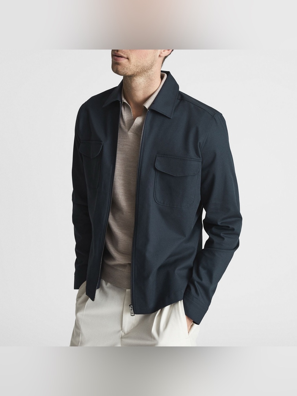 Reiss Gemini Cotton Zip Front Work Jacket Navy Overshirt XL Shirt Jacket
